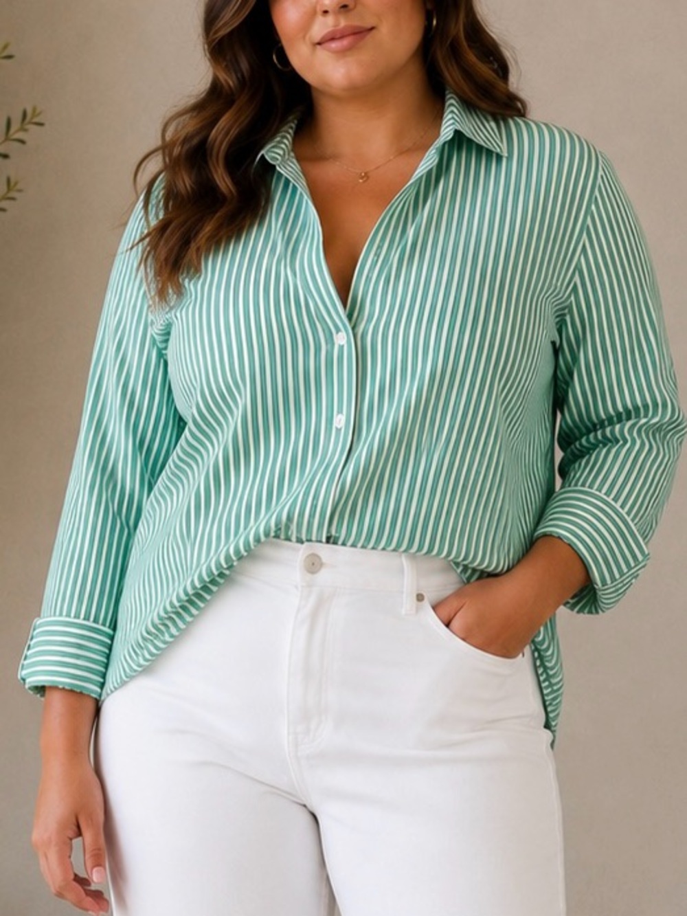Chico's Mint Green Striped Button-Down Shirt